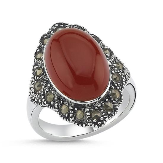 Wholesale Red Agate & Marcasite Ring