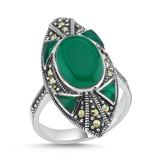 Wholesale Green Agate & Marcasite Ring