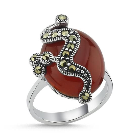 Wholesale Red Agate & Marcasite Ring