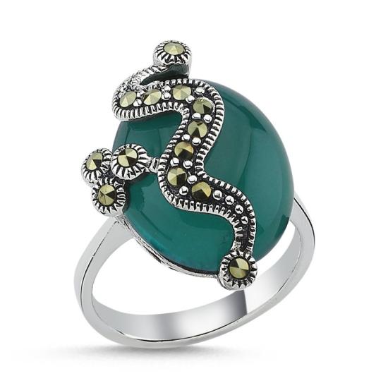 Wholesale Green Agate & Marcasite Ring