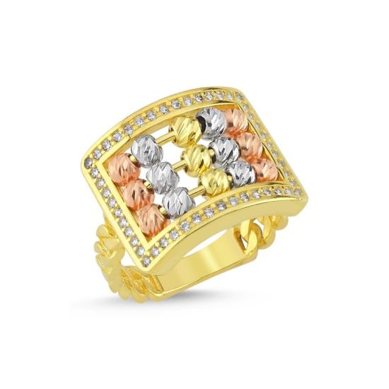 Wholesale CZ & Diamond Cut Tricolor Ball Ring