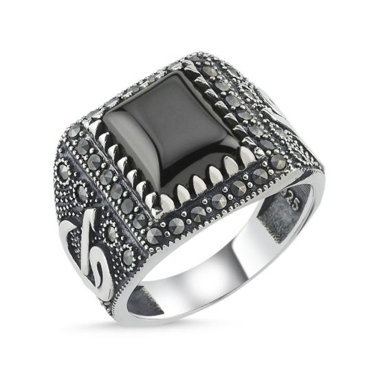 Wholesale Marcasite & Onyx Alif, Waw Ring