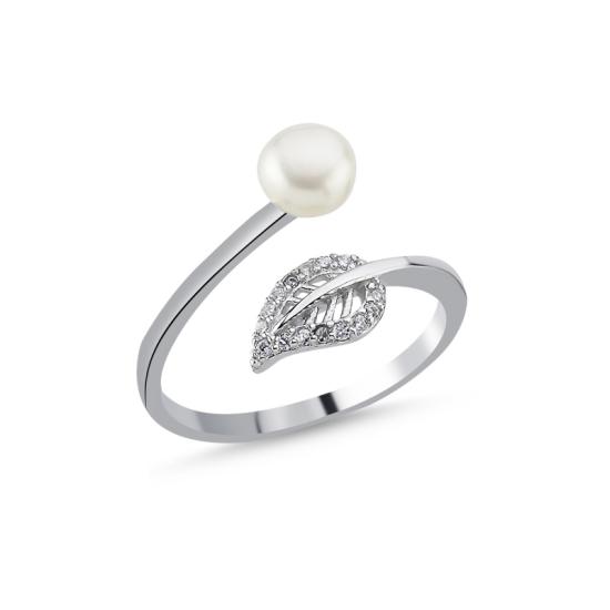 Wholesale Leaf Pearl CZ Adjustable Ring