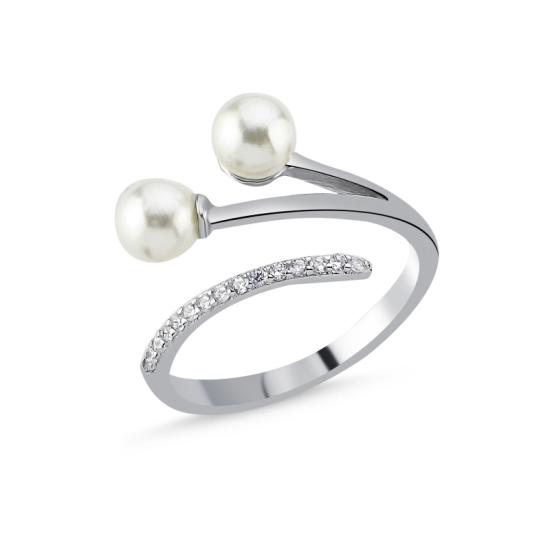 Wholesale Double Pearls CZ Adjustable Ring