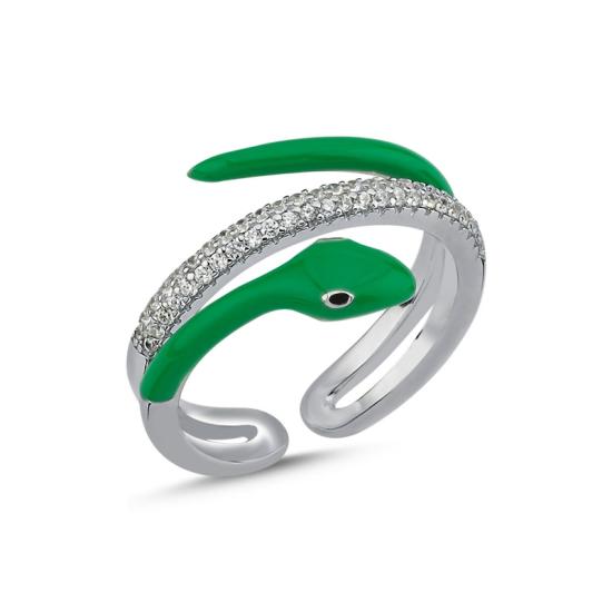 Wholesale Snake Green Enamel CZ Adjustable Size ring