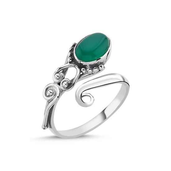 Worldwide Green Agate & Adjustable Ethnic Oxidised Ring