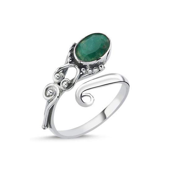 Worldwide Root Emerald & Adjustable Ethnic Oxidised Ring