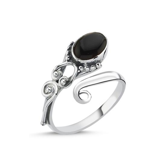 Worldwide Onyx & Adjustable Ethnic Oxidised Ring