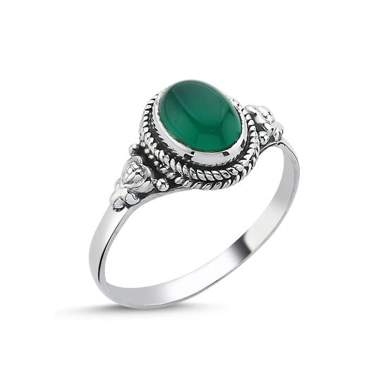 Worldwide Green Agate Oval & Ethnic Oxidised Ring