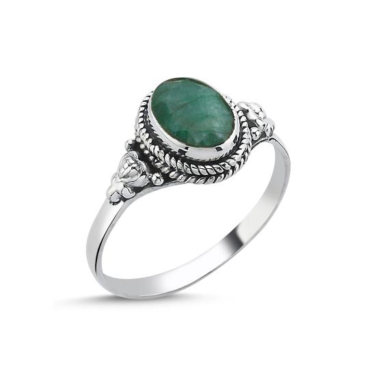 Worldwide Root Emerald Oval & Ethnic Oxidised Ring