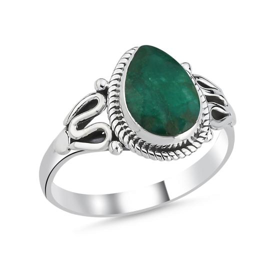 Wholesale Root Emerald Teardrop & Ethnic Oxidised Ring