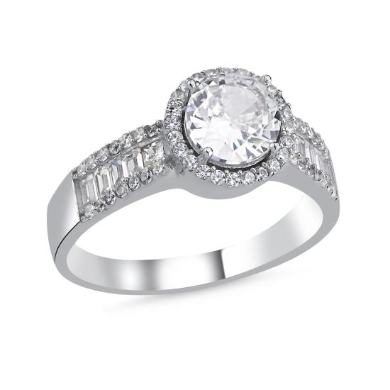 Wholsale Baguette & CZ Halo Solitaire Ring