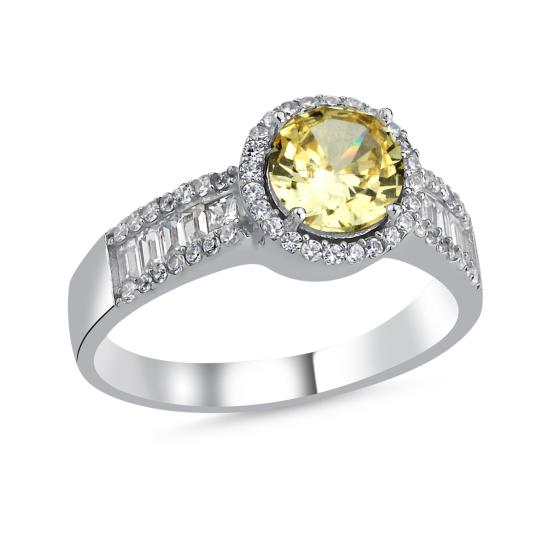 Wholsale Citrine Topaz Baguette & CZ Halo Solitaire Ring