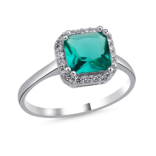 Wholsale Paraiba Square CZ & Halo Solitaire Ring