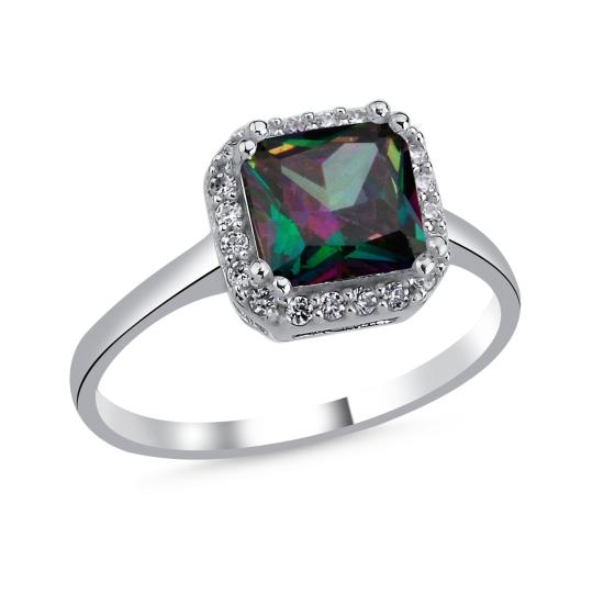 Wholsale Mystic Topaz Square CZ & Halo Solitaire Ring