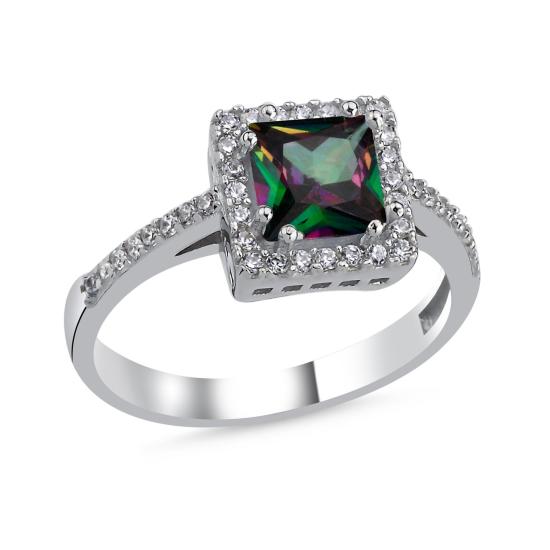 Wholsale Mystic Topaz Square CZ & Halo Solitaire Ring