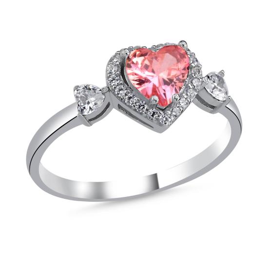 Wholsale Pink Heart CZ & Halo Solitaire Ring