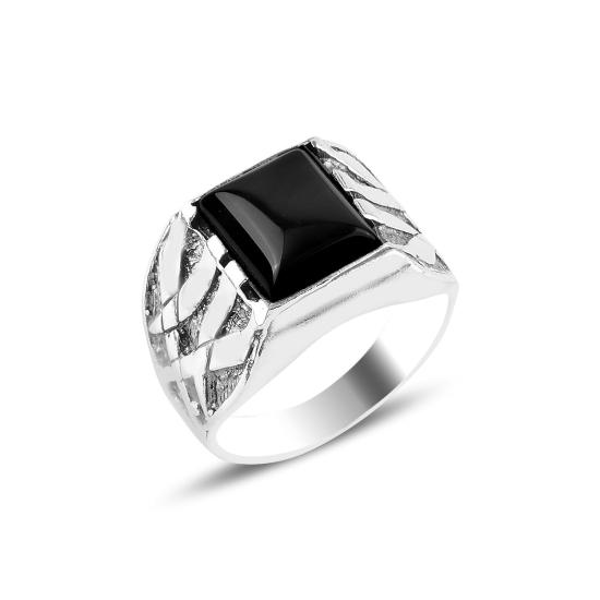 Wholesale Men’s Oxidized Ring With Square Onyx