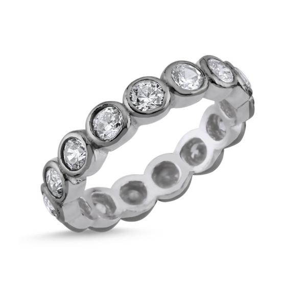 Wholesale 3mm Round CZ Rhodium Plated Eternity Ring With Black Rhodium