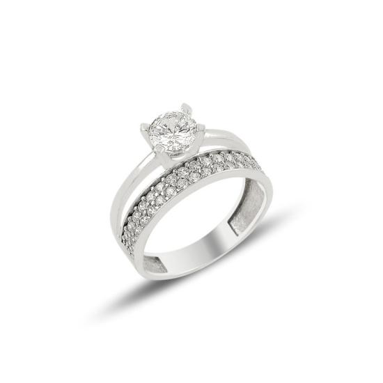 Wholesale Two Row Half Eternity & Solitaire CZ Ring