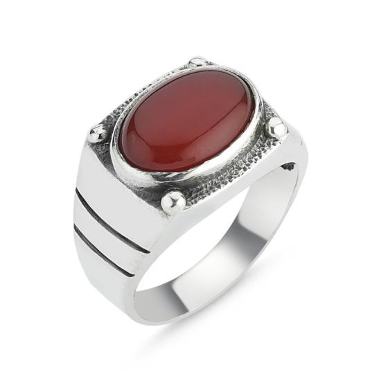 Wholesale Men’s Oxidized Ring with Oval Red Agate