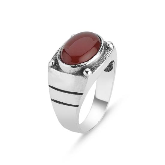 Wholesale Men’s Oxidized Ring with Oval Red Agate