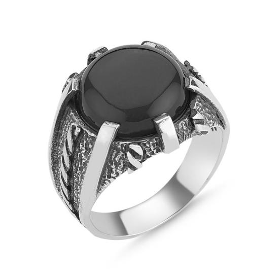 Wholesale Men’s Oxidized Ring with Round Onyx