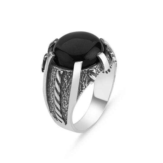 Wholesale Men’s Oxidized Ring with Round Onyx