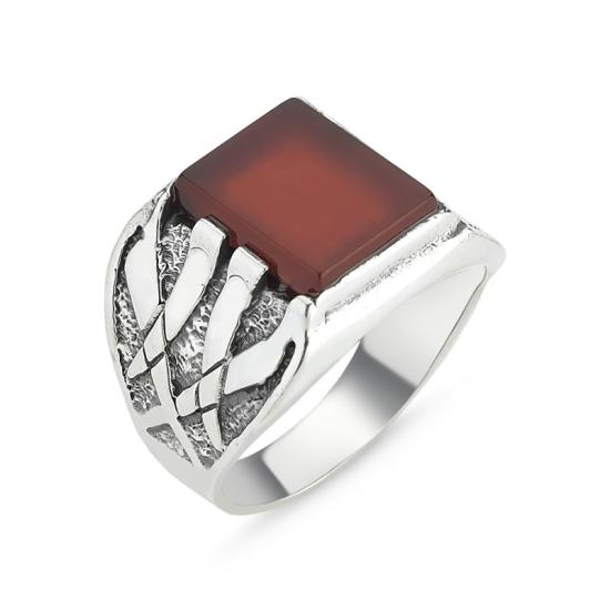 Wholesale Men’s Oxidized Ring with Square Red Agate