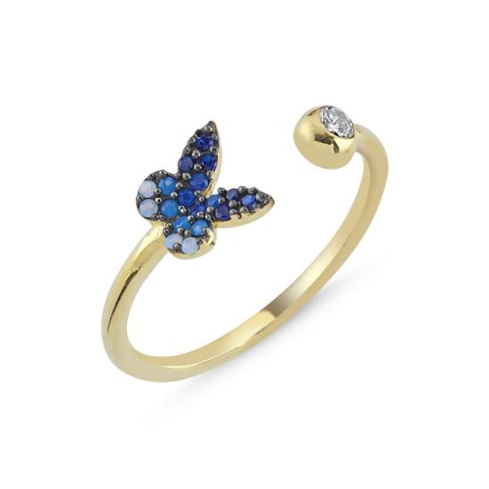 Wholesale Butterfly Shades of Blue CZ Adjustable Size Ring