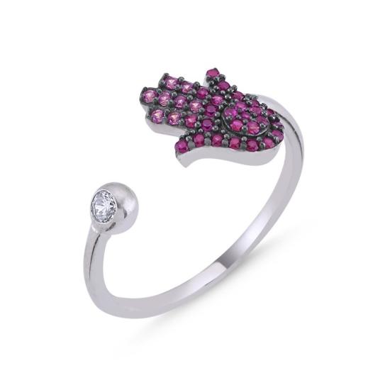 Wholesale Shades of Pink CZ Hamsa Adjustable Size Ring