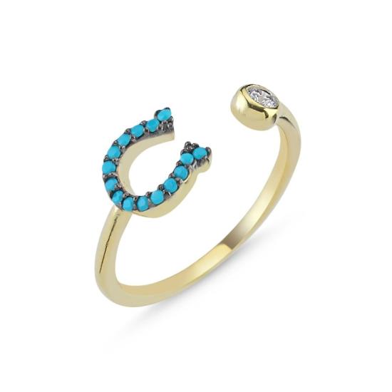 Wholesale Lucky Horseshoe Turquoise CZ Adjustable Size Ring