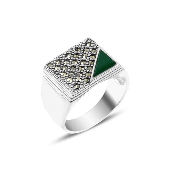 Wholesale Green Agate & Marcasite Ring