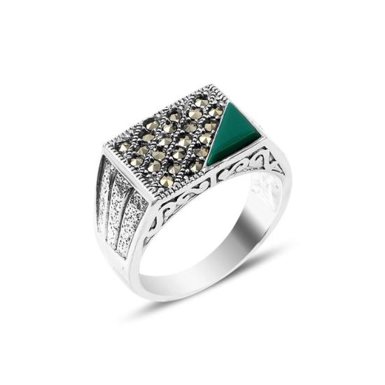 Wholesale Green Agate & Marcasite Men’s Ring