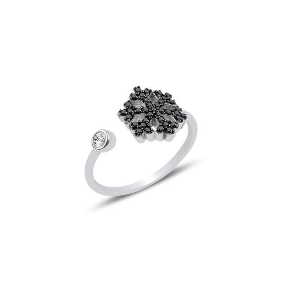 Wholesale Black CZ Adjustable Size Snowflake Ring