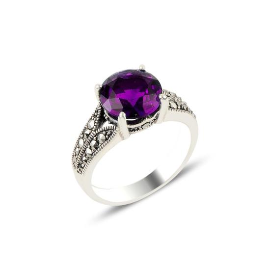 Wholesale Marcasite & Amethyst CZ Solitaire Ring