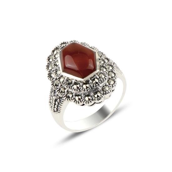 Wholesale Red Agate & Marcasite Ring