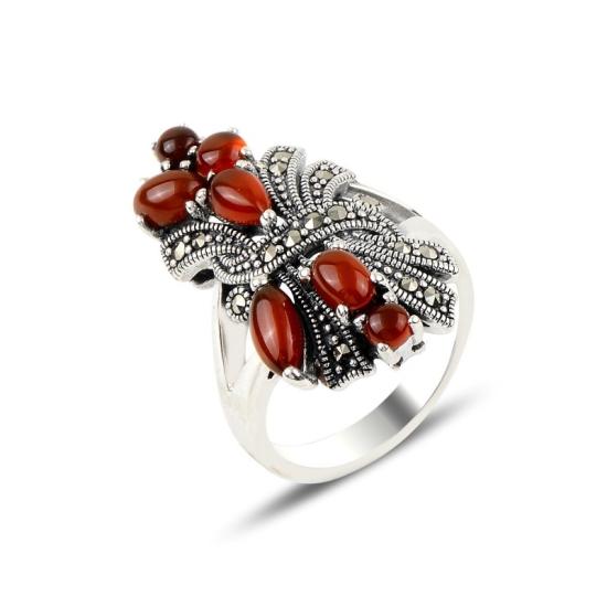 Wholesale Red Agate & Marcasite Ring