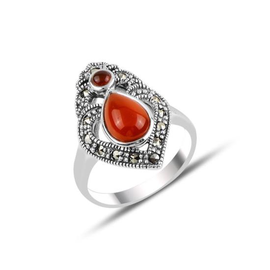 Wholesale Red Agate & Marcasite Ring