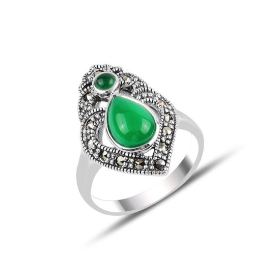 Wholesale Green Agate & Marcasite Ring