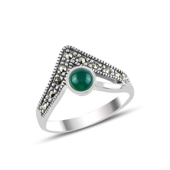 Wholesale Green Agate & Marcasite Ring