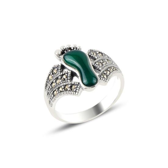 Wholesale Green Agate & Marcasite Footprint Ring