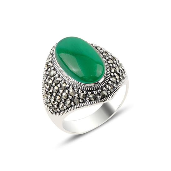 Wholesale Green Agate & Marcasite Ring