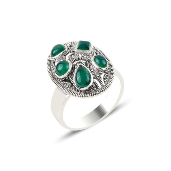 Wholesale Green Agate & Marcasite Ring