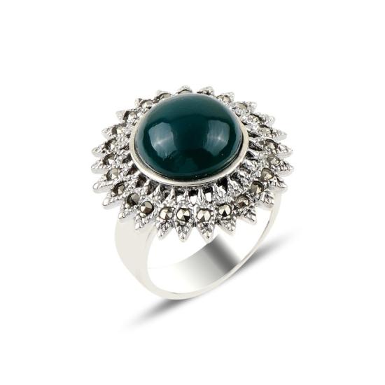 Wholesale Green Agate & Marcasite Ring