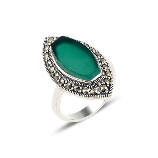 Wholesale Green Agate & Marcasite Ring