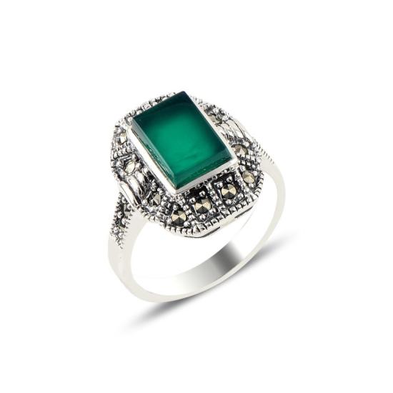 Wholesale Green Agate & Marcasite Ring