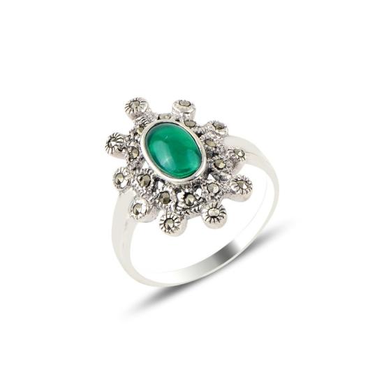 Wholesale Green Agate & Marcasite Ring