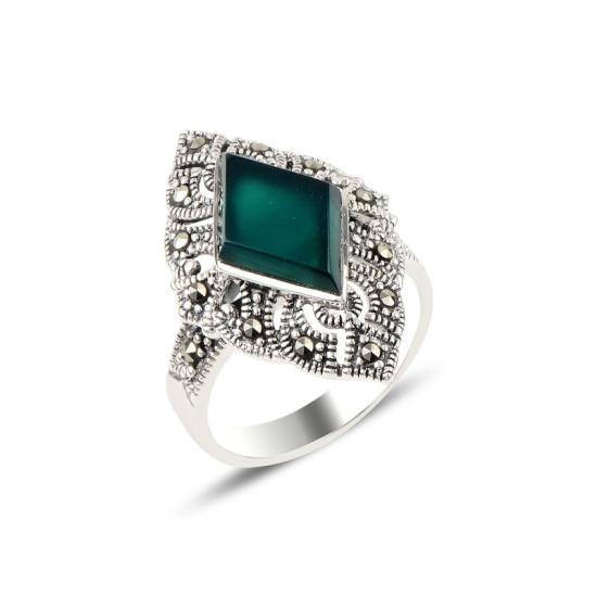 Wholesale Green Agate & Marcasite Ring