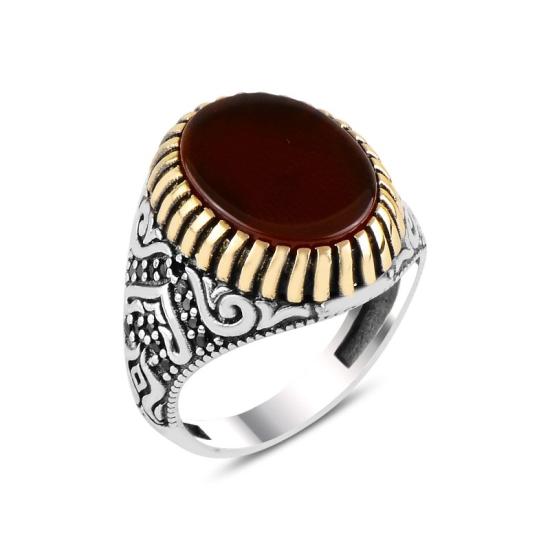 Wholesale Red Agate & CZ Ring